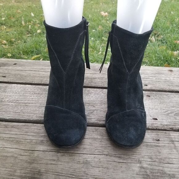 TOMS Lunata Chunky Heeled Black Suede Leather Ankle Boots Booties Woman's 9 - Picture 4 of 11